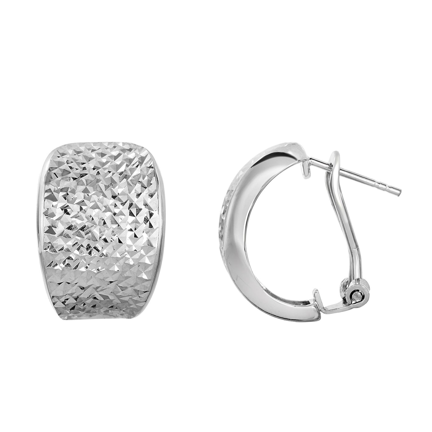 Sterling Silver Diamond Cut Wide C Huggie Earring