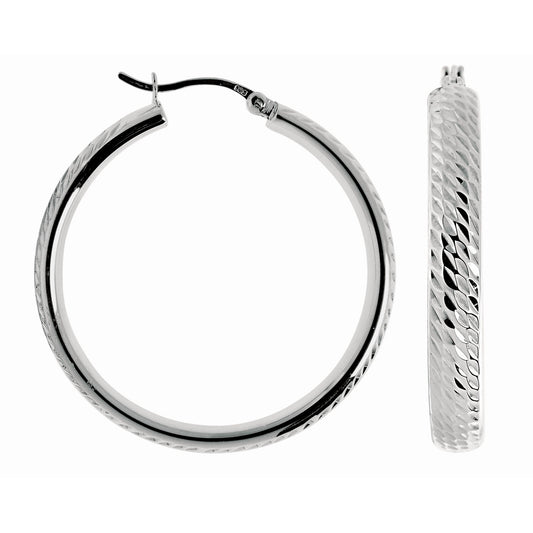 Sterling Silver Disco Diamond Cut Hoop Earring