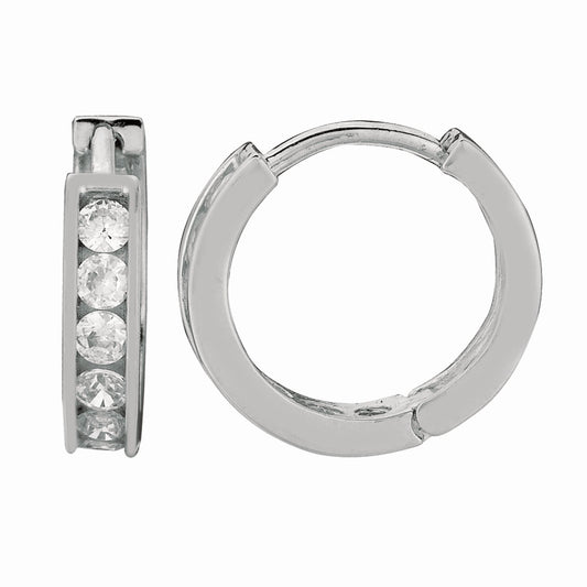 Sterling Silver Channel Set CZ Hoop Earrings