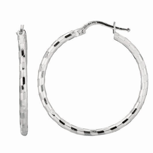 Sterling Silver Diamond Cut Squares Hoop Earring