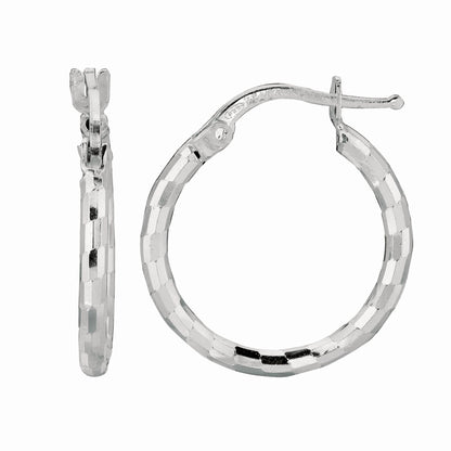 Sterling Silver Diamond Cut Squares Hoop Earring