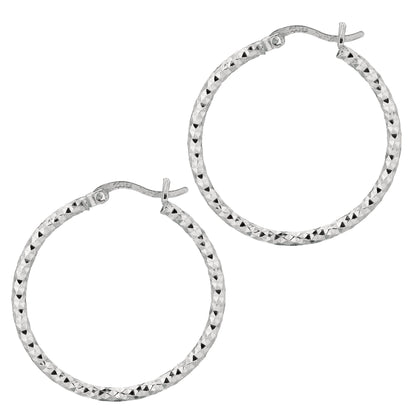 Sterling Silver Diamond Cut Hoop Earring