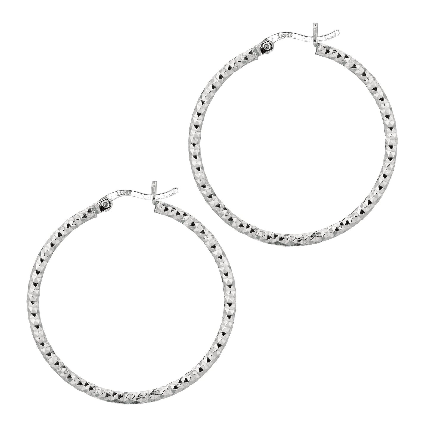 Sterling Silver Diamond Cut Hoop Earring