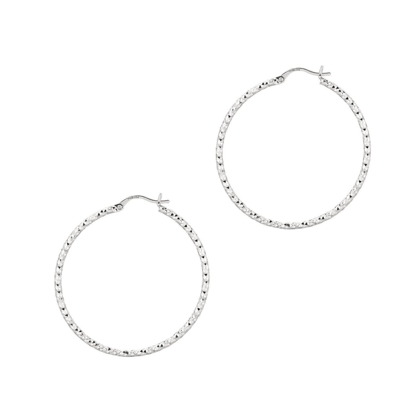 Sterling Silver Diamond Cut Hoop Earring