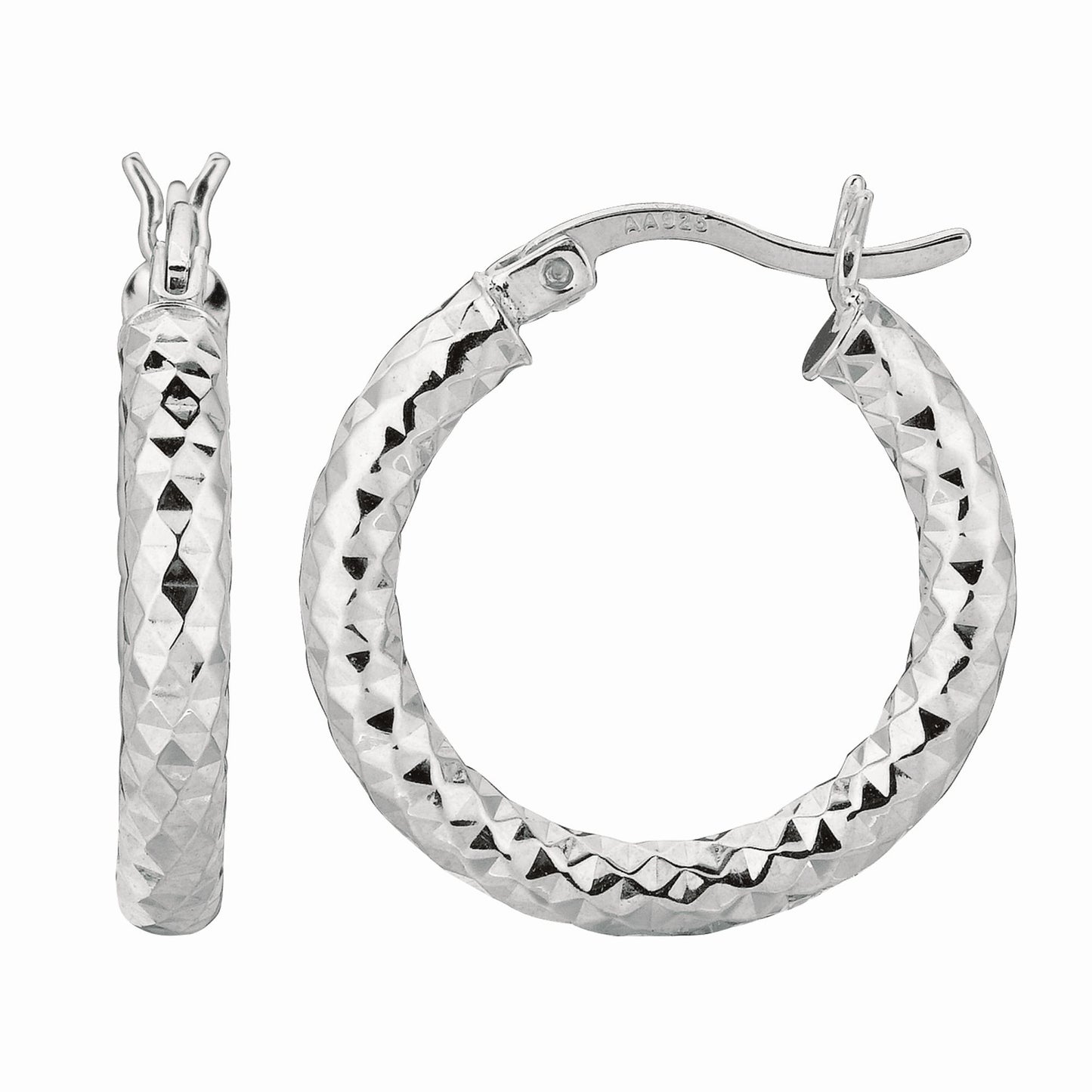 Sterling Silver Diamond Cut Hoop Earring