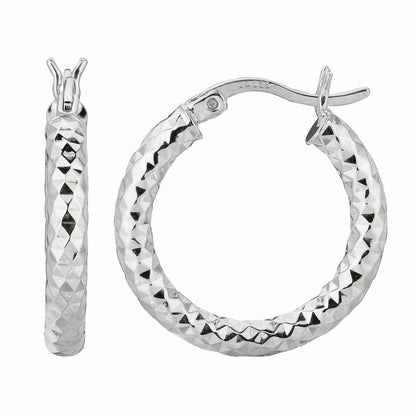 Sterling Silver Diamond Cut Hoop Earring