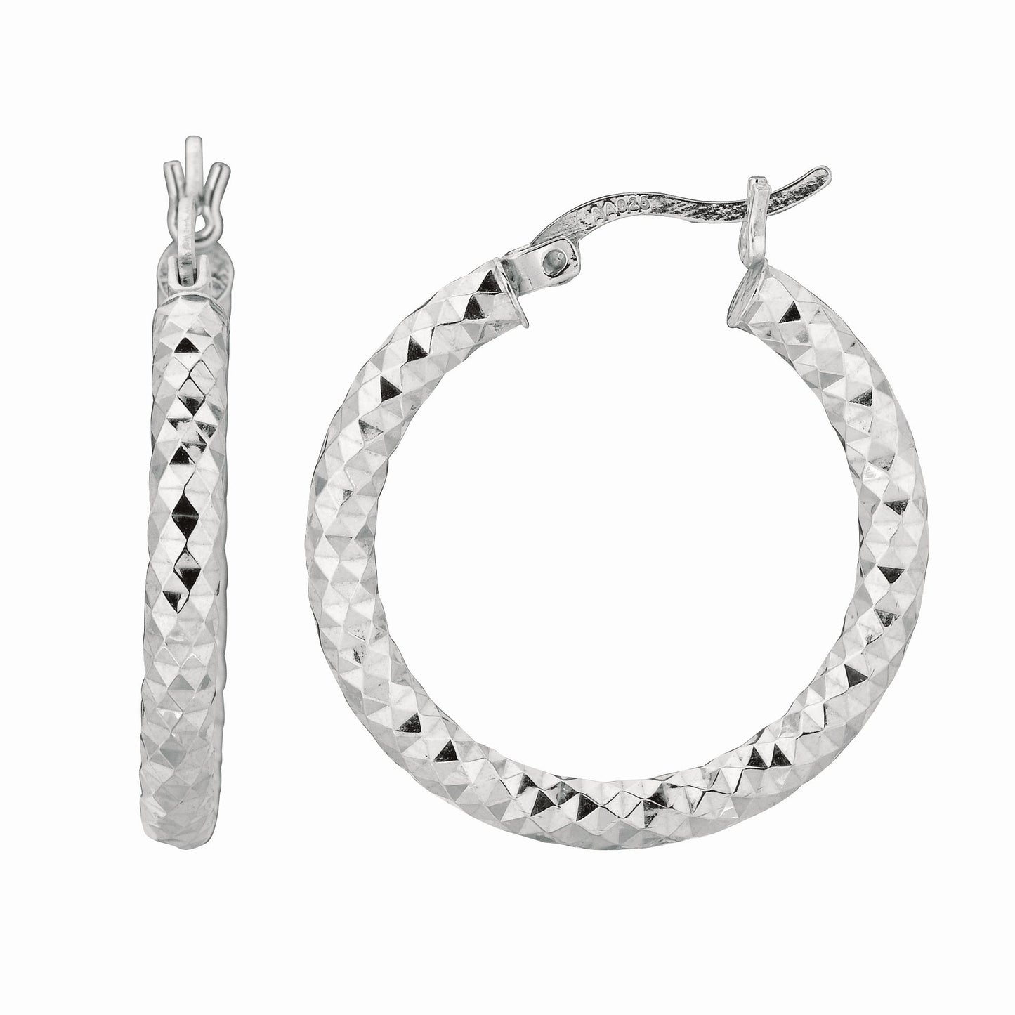 Sterling Silver Diamond Cut Hoop Earring