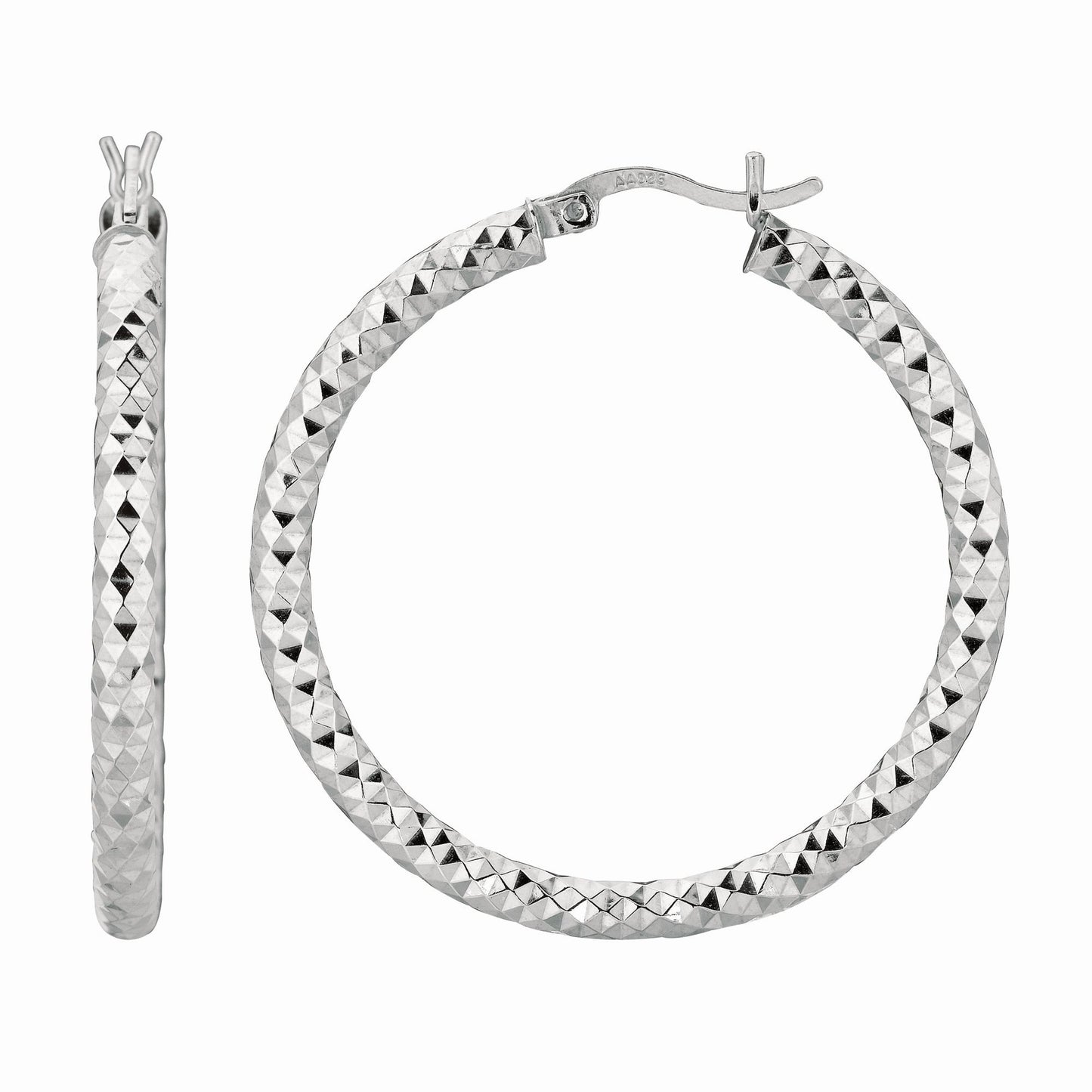 Sterling Silver Diamond Cut Hoop Earring