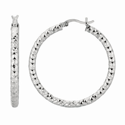 Sterling Silver Diamond Cut Hoop Earring