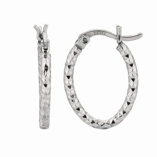 Sterling Silver Diamond Cut Oval Hoop Earring