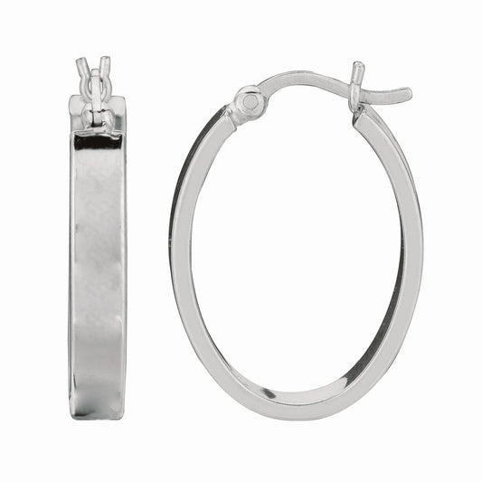 Sterling Silver Oval Square Edge Hoop Earring