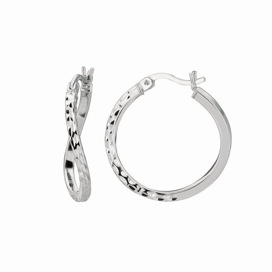 Sterling Silver Diamond Cut Twist Hoop Earring