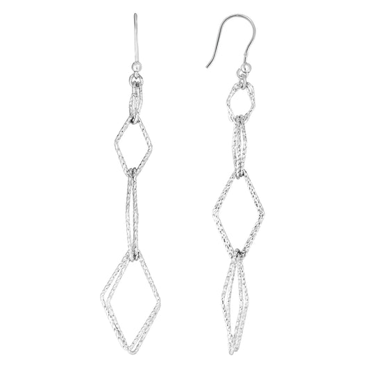 Sterling Silver Four Station Diamond Drop Diamond Cut Dangle Earring