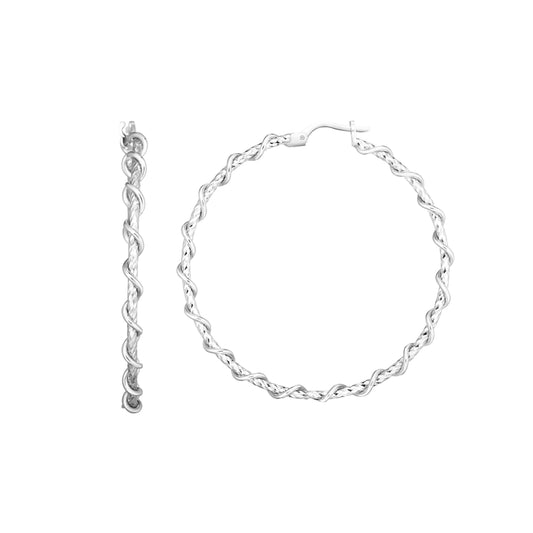 Sterling Silver Wire Twist Diamond Cut Hoop Earring