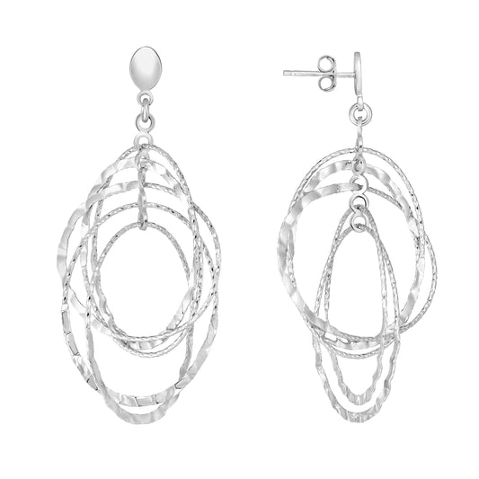 Sterling Silver Oval Drop Hammered Multirow Earring