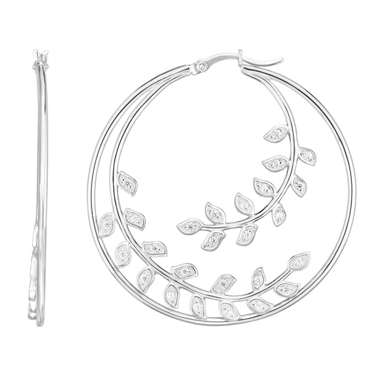 Sterling Silver CZ Petal Hoop Earring