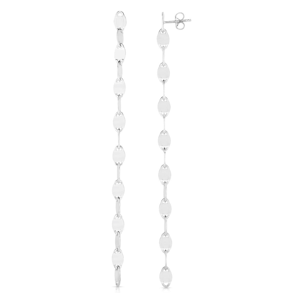 Sterling Silver Marina Link Single Strand Shoulder Duster Earring with Push Back Clasp