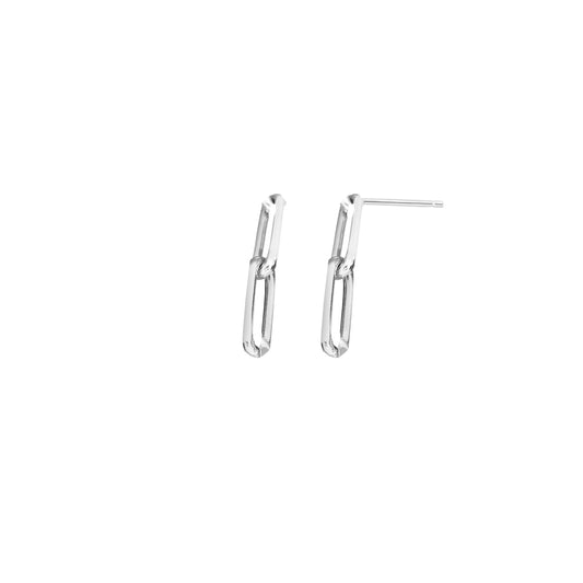 Sterling Silver Two Link Paperclip Dangle Earring with Push Back Clasp