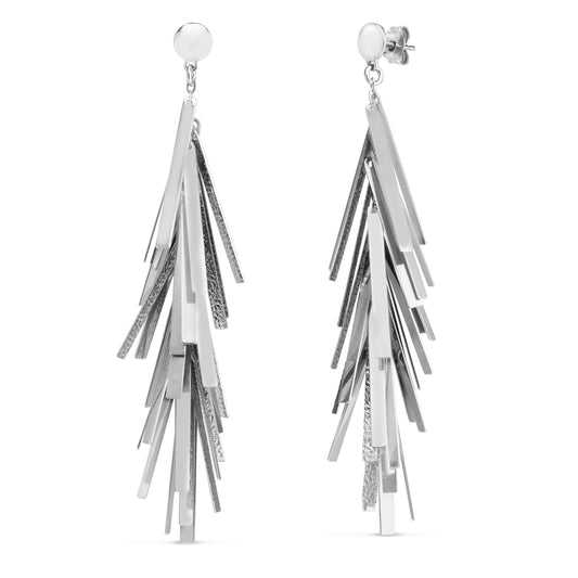 Silver Long Bar Fringe Earrings with Post & Nut Back.