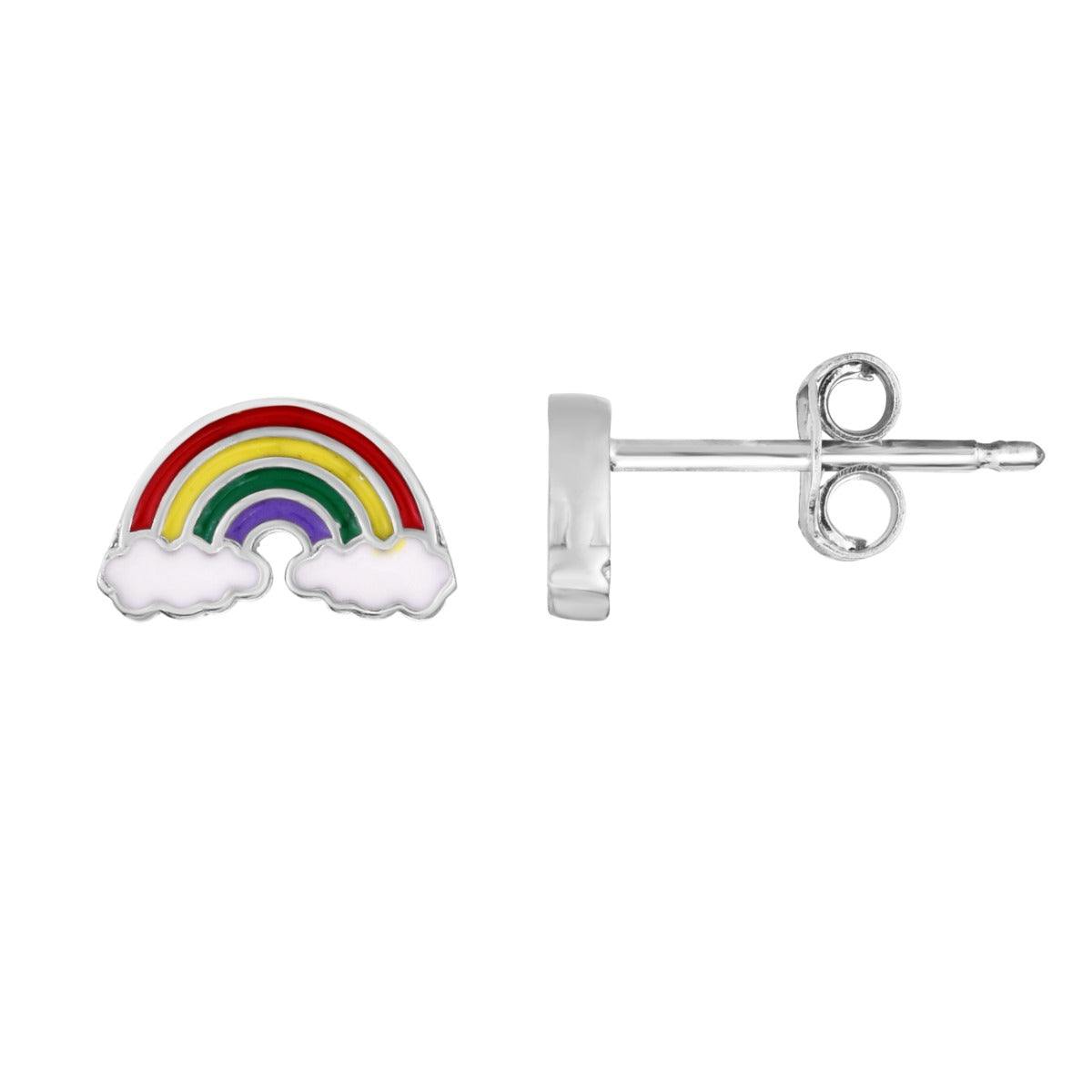 Sterling Silver Polished Enamel Rainbow Studs with Push Back Closure.