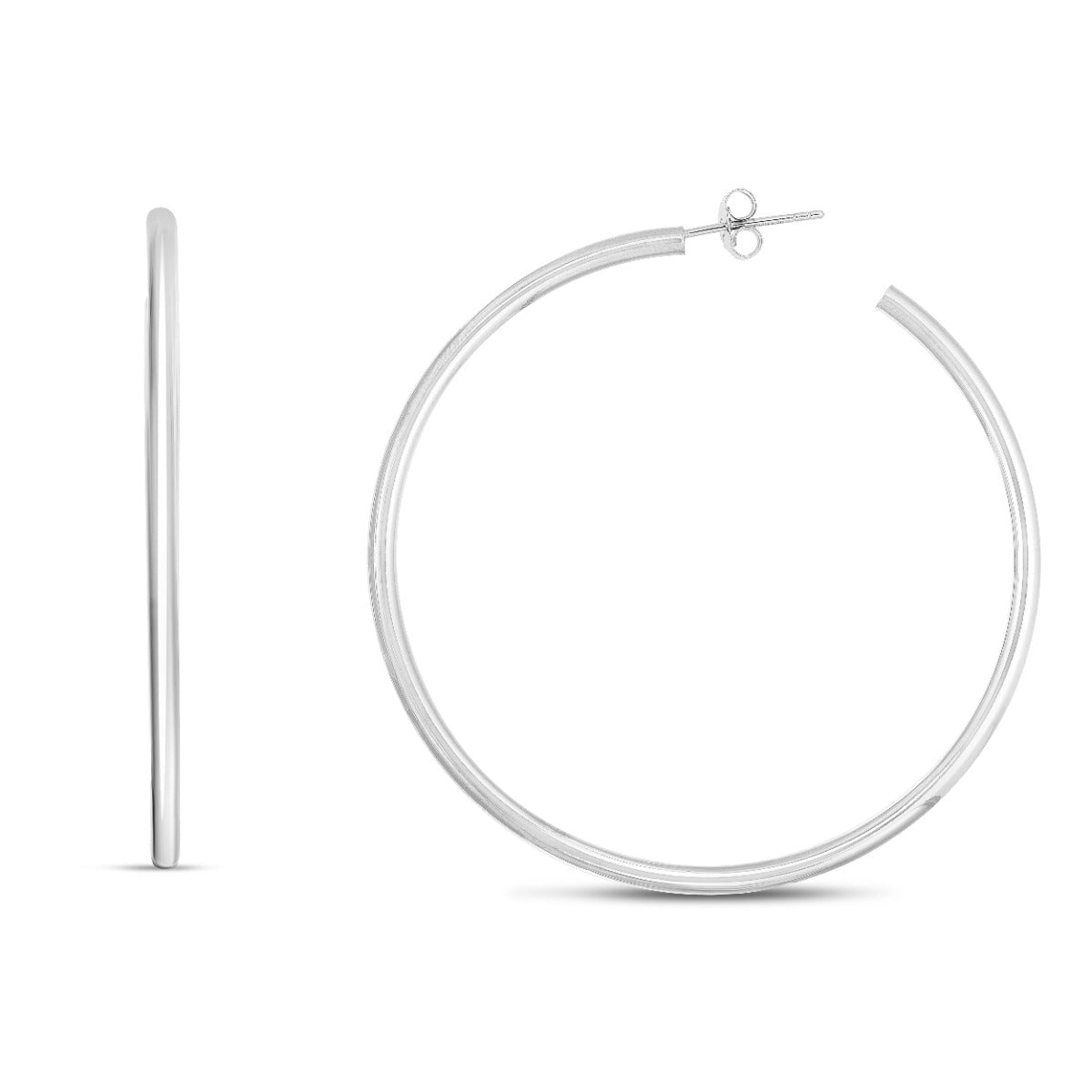 Sterling Silver Round Tube C Hoops with Push Back closure