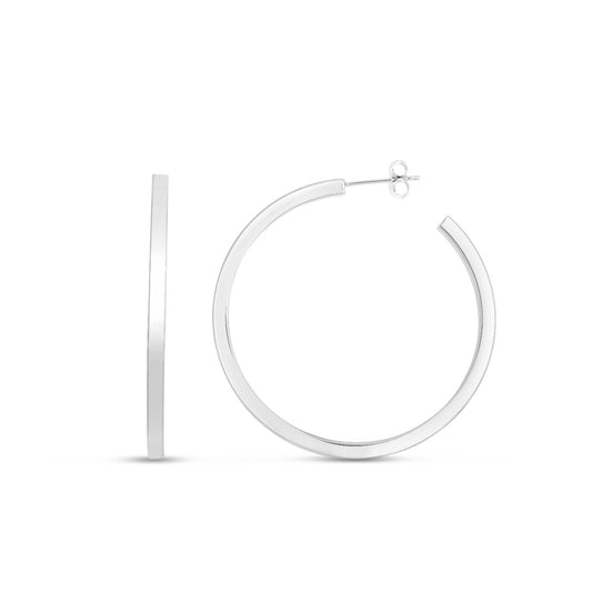 Sterling Silver Polished Square Tube C Hoops with Push Back closure.