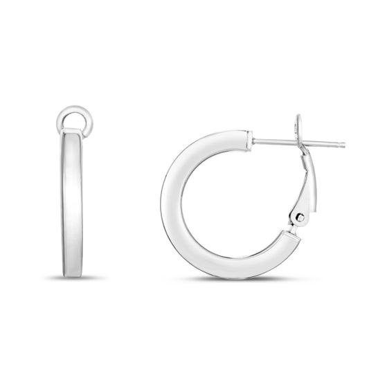 Sterling Silver Polished Flat Wide Hoops with Snap closure