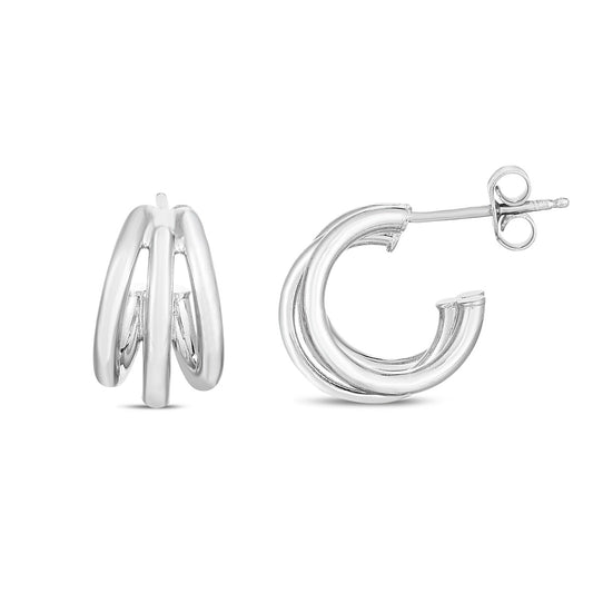 Sterling Silver Polished Triple Row Hoops with Push Back closure