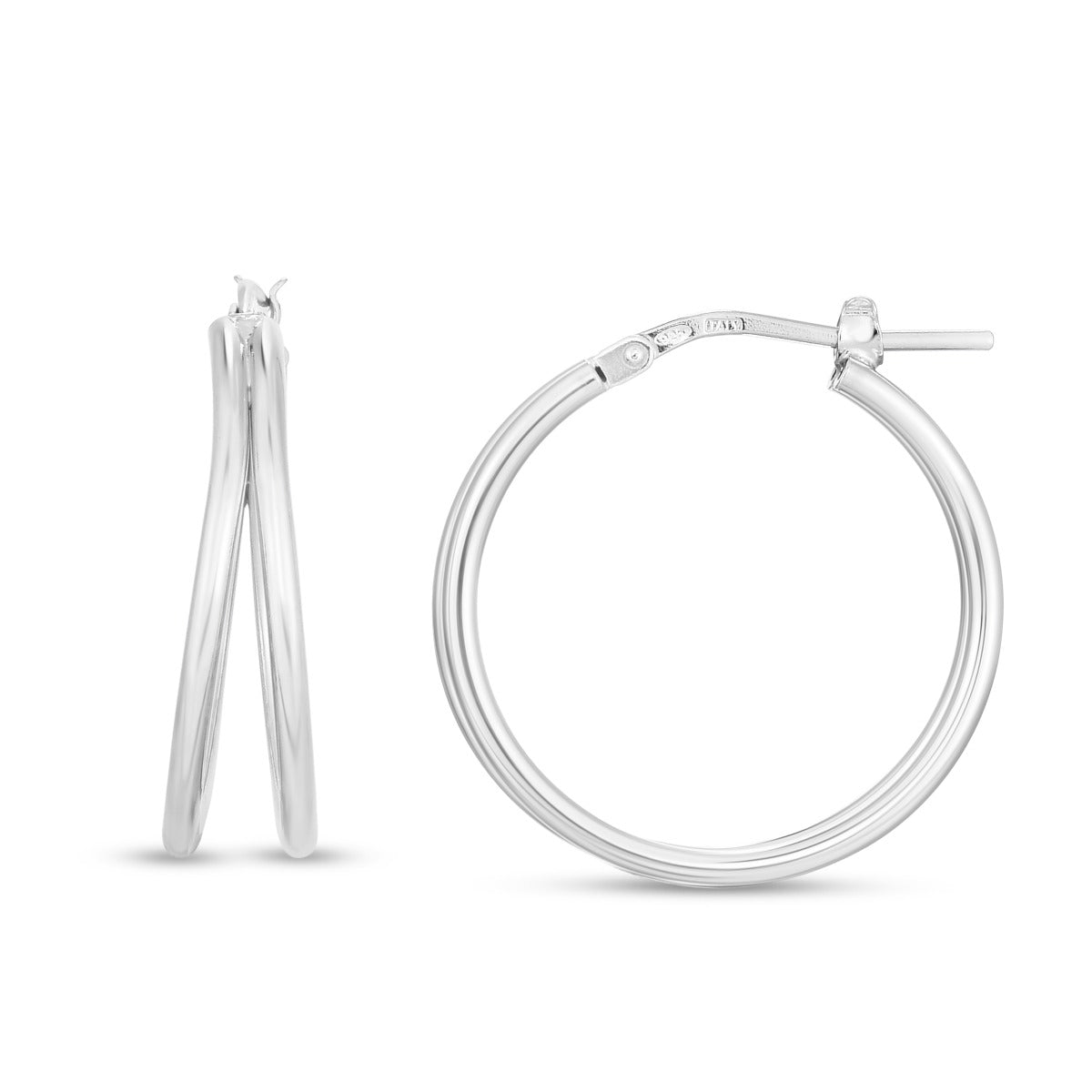 Sterling Silver Polished Split Hoops with Push Back closure.