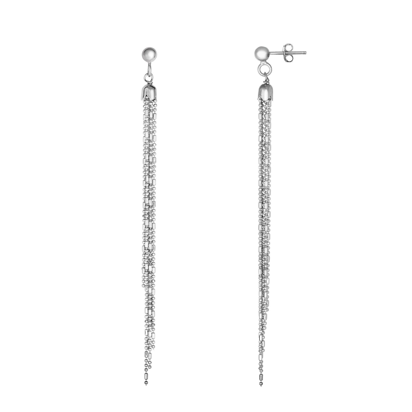 Sterling Silver Bead & Bar Chain Fringe Earring