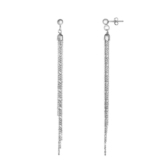 Sterling Silver Bead & Bar Chain Fringe Earring