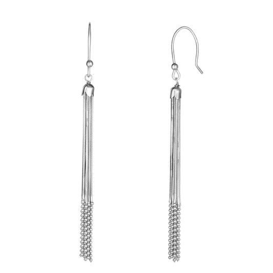 Sterling Silver Bead & Snake Chain Fringe Earring