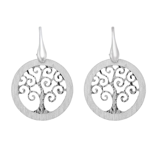 Sterling Silver Matte Border Tree of Life Earring