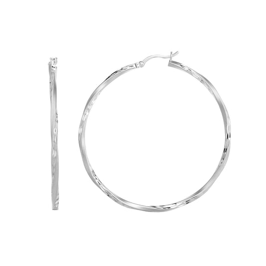 Sterling Silver Diamond Cut and Twist Hoop Earring