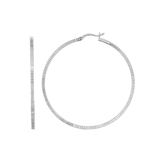 Sterling Silver Striped Diamond Cut Hoop Earring