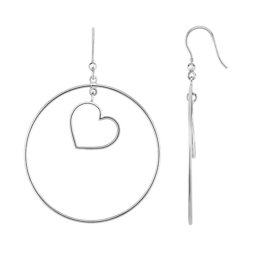 Sterling Silver Circle & Mini Heart Dangle Earring