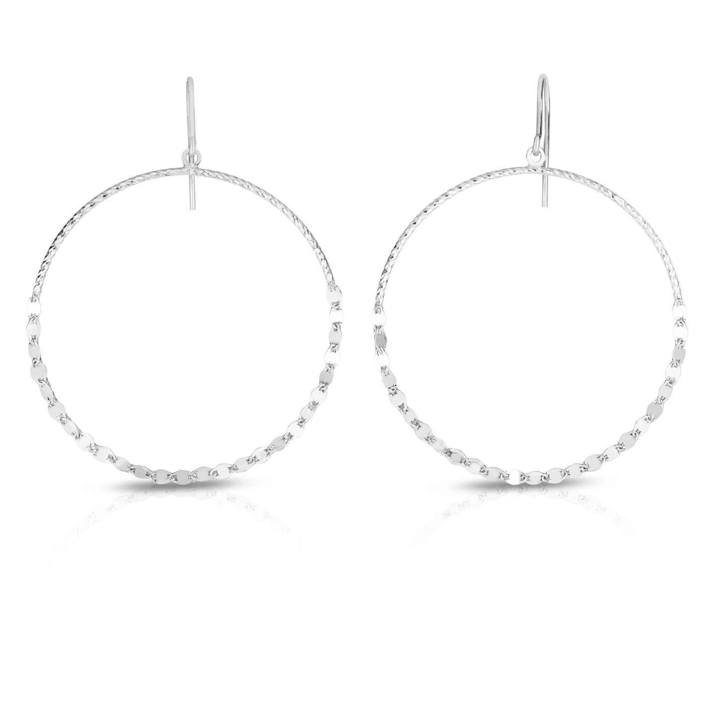 Sterling Silver Large Circle Mirror Chain Dangle Earring