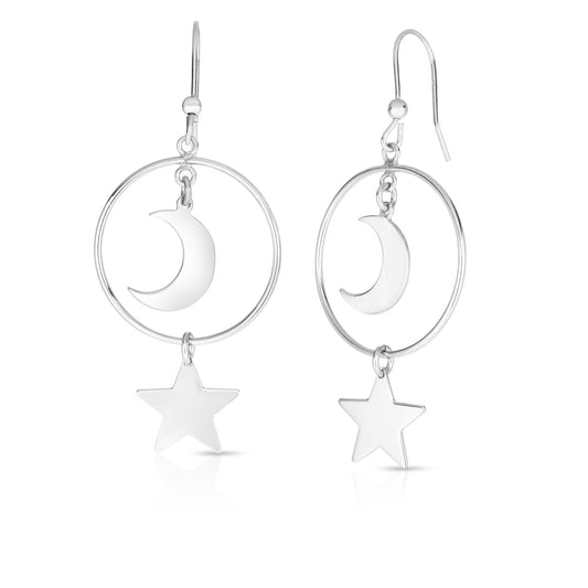 Sterling Silver Moon & Star Drop Earring