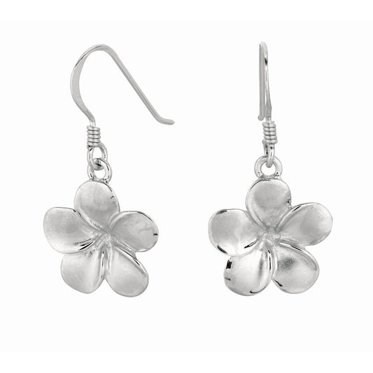 Sterling Silver Polished Flower Dangle Earrings