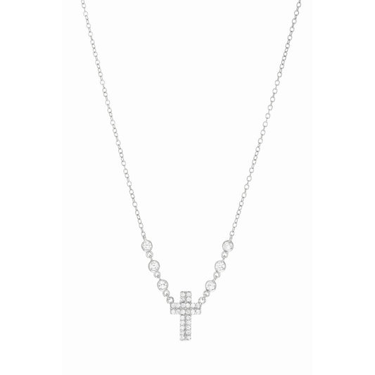 Sterling Silver and CZ Station Cross Chain Necklace