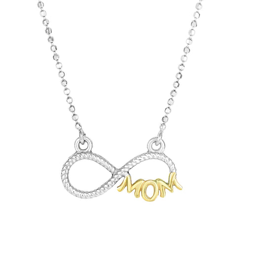 Two Tone Sterling Silver and CZ Infinity Mom Necklace