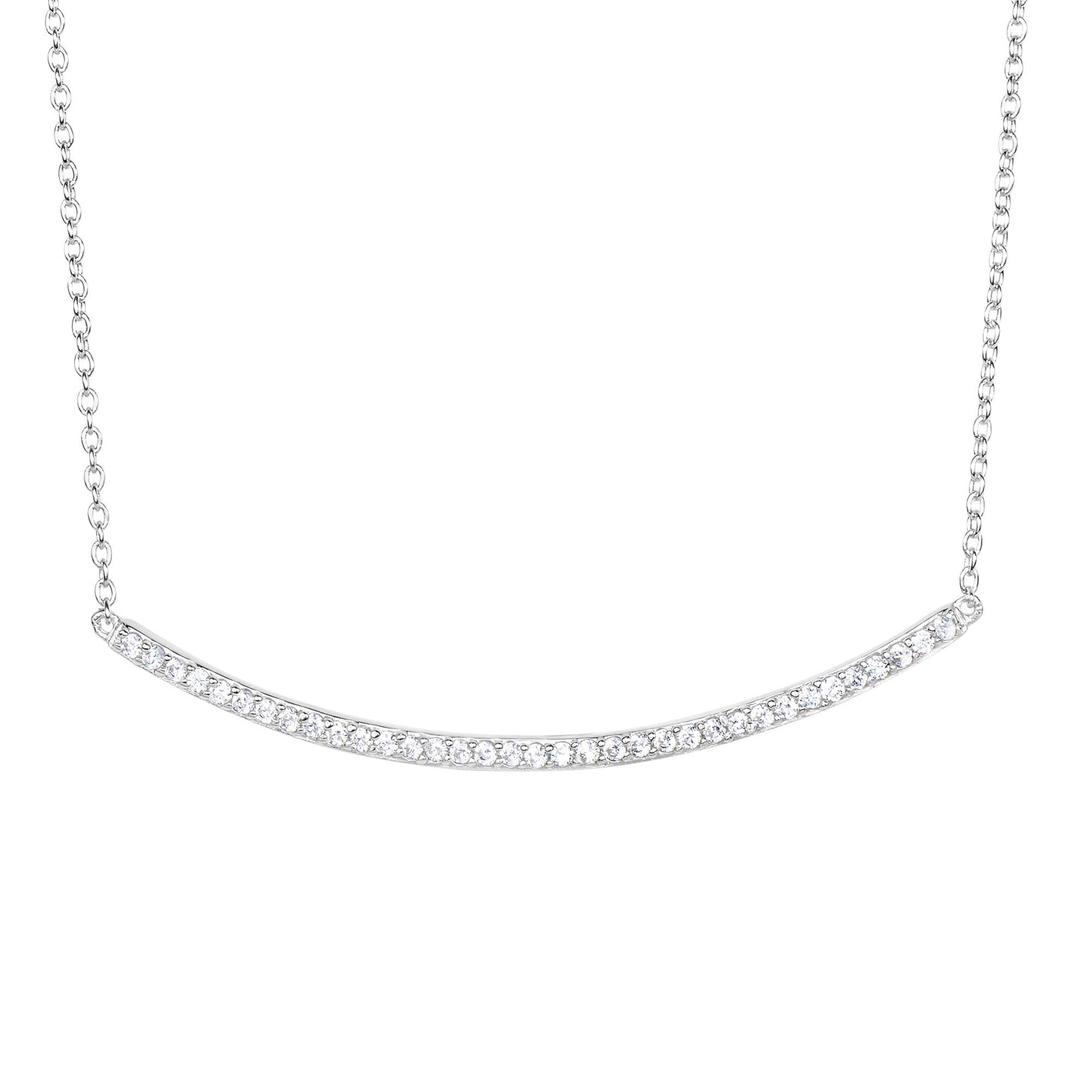 Sterling Silver and CZ Curved Bar Necklace