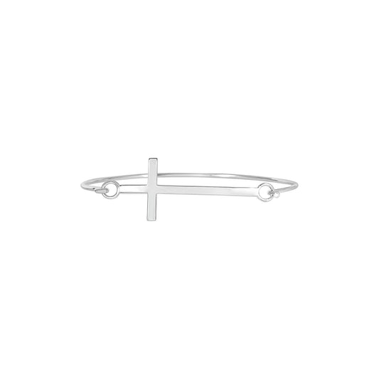 Sterling Silver Polished Sideways Cross Bangle