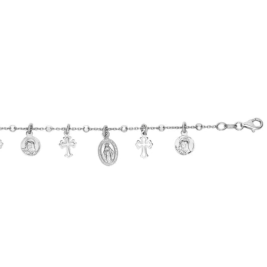 Sterling Silver Cross Medal Dangle Charm Bracelet