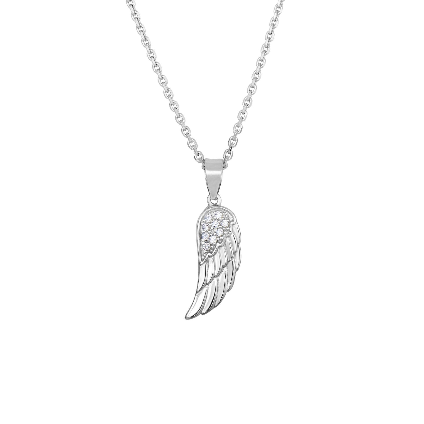 Sterling Silver and CZ Angel Wing Pendant Charm Necklace