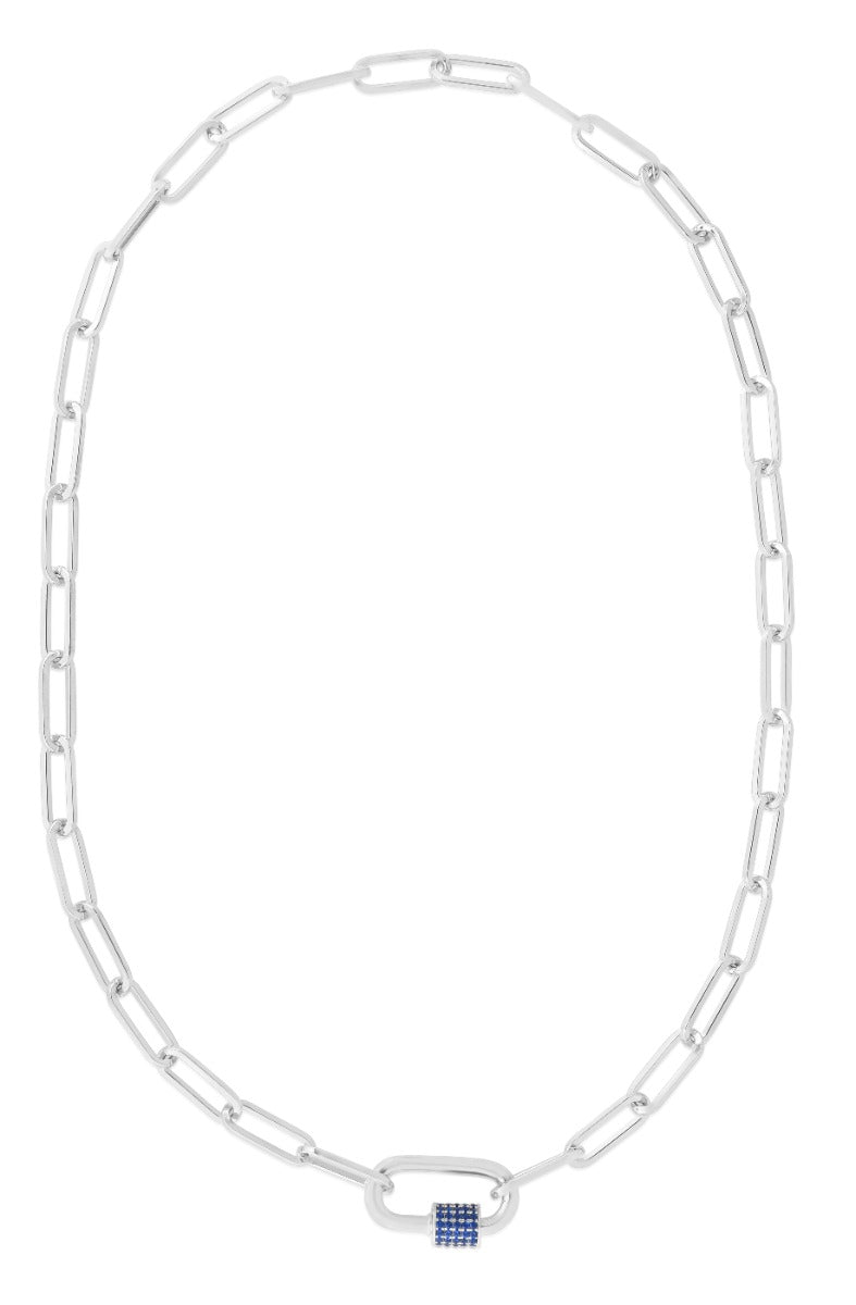 Sterling Silver White CZ Carabiner Open Links Necklace