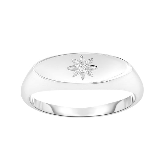 Silver Diamond Accent Flower Ring in Size 7.