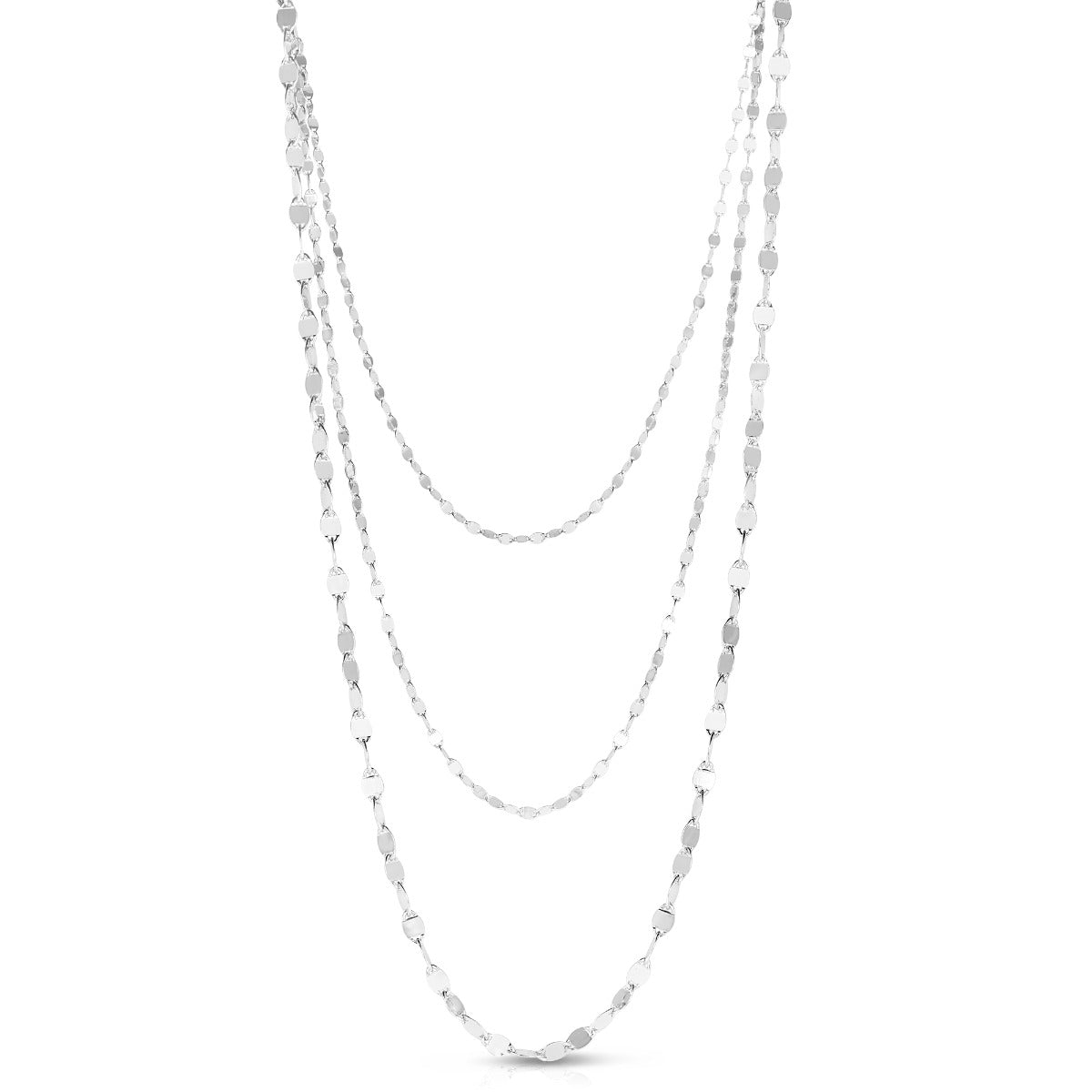 Sterling Silver Marina Link Triple Strand Chain Necklace with Lobster Clasp