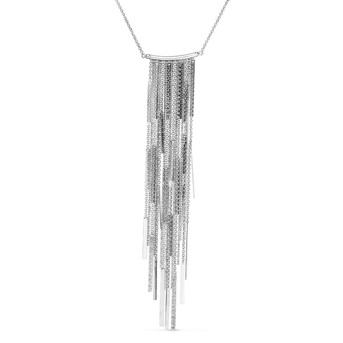 Sterling Silver Long Bar Fringe Necklace with Lobster Clasp