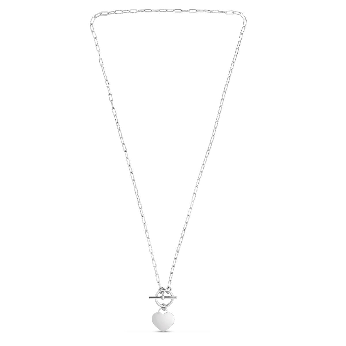 Sterling Silver Polished Heart Necklace with Toggle Clasp